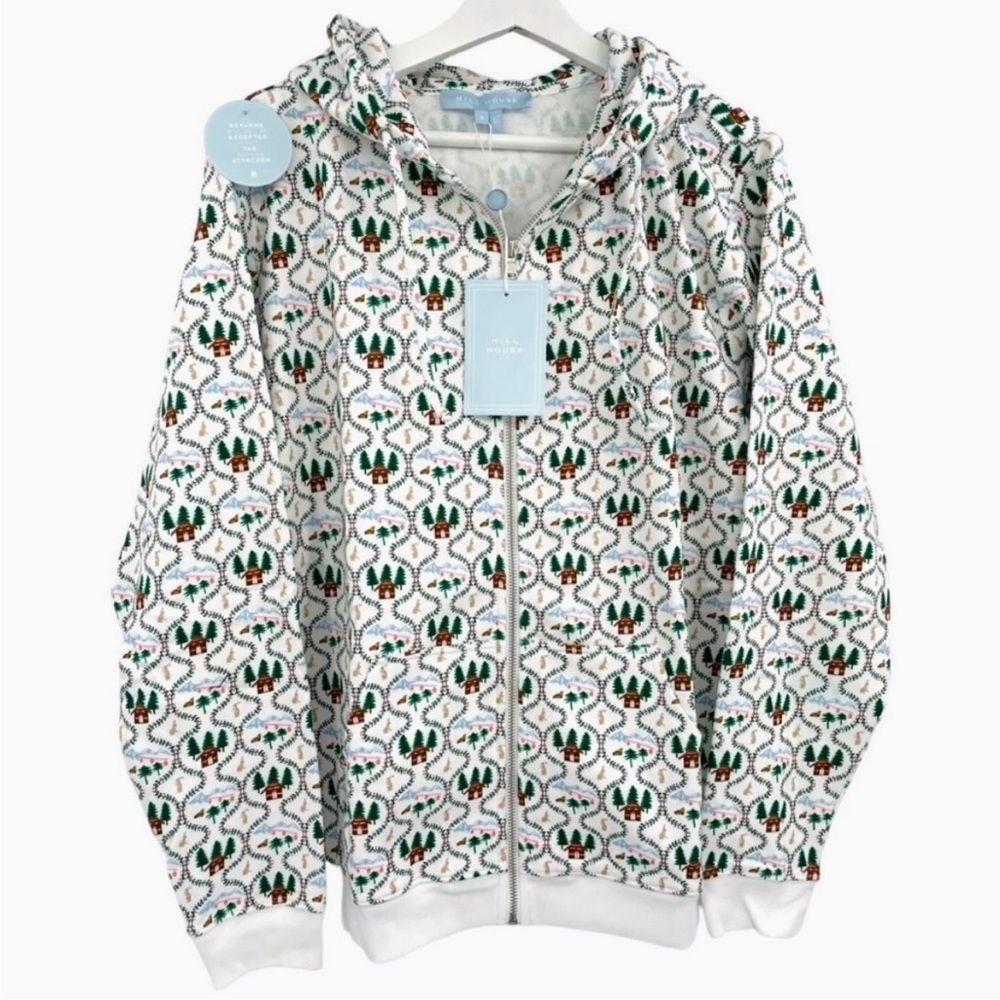 Hill House The All-Gender Teddy Zip-Up Hoodie in White Ski Chalet NWT Large